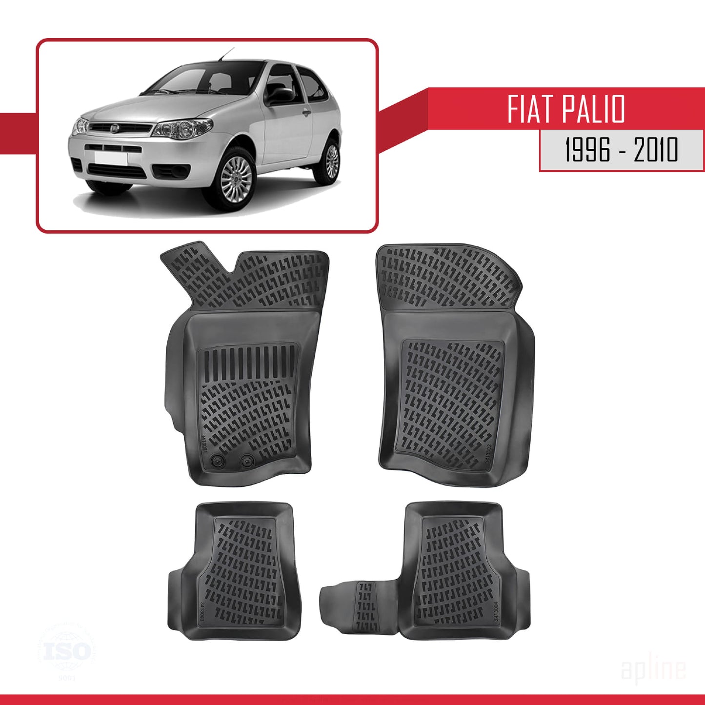 Compatible avec Fiat Palio (178) 1996-2010 4D Tapis de Voiture Noir