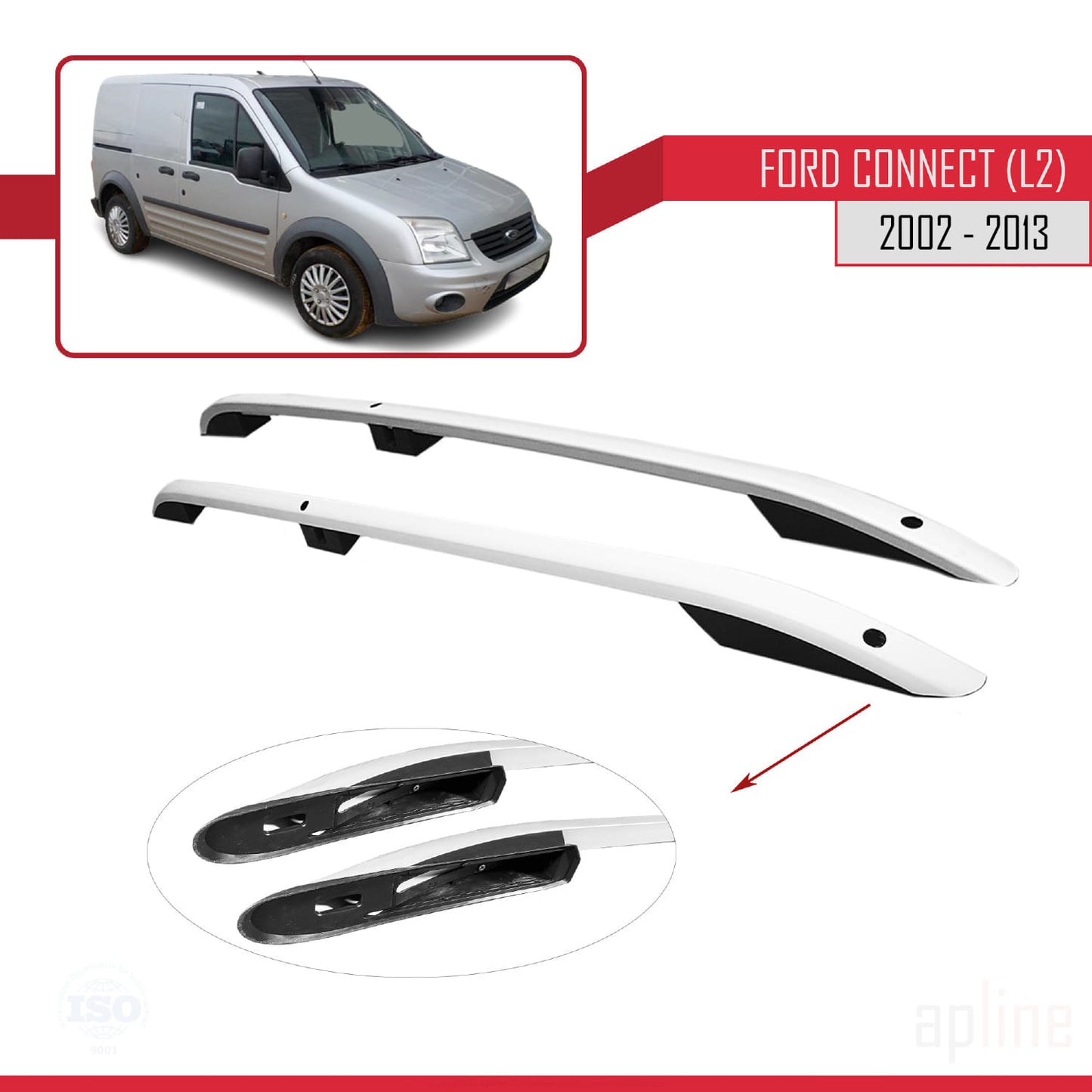 Compatibile con Ford Transit/Tourneo Connect 2002-2013 (passo lungo L2/H1) Barre portatutto grigie