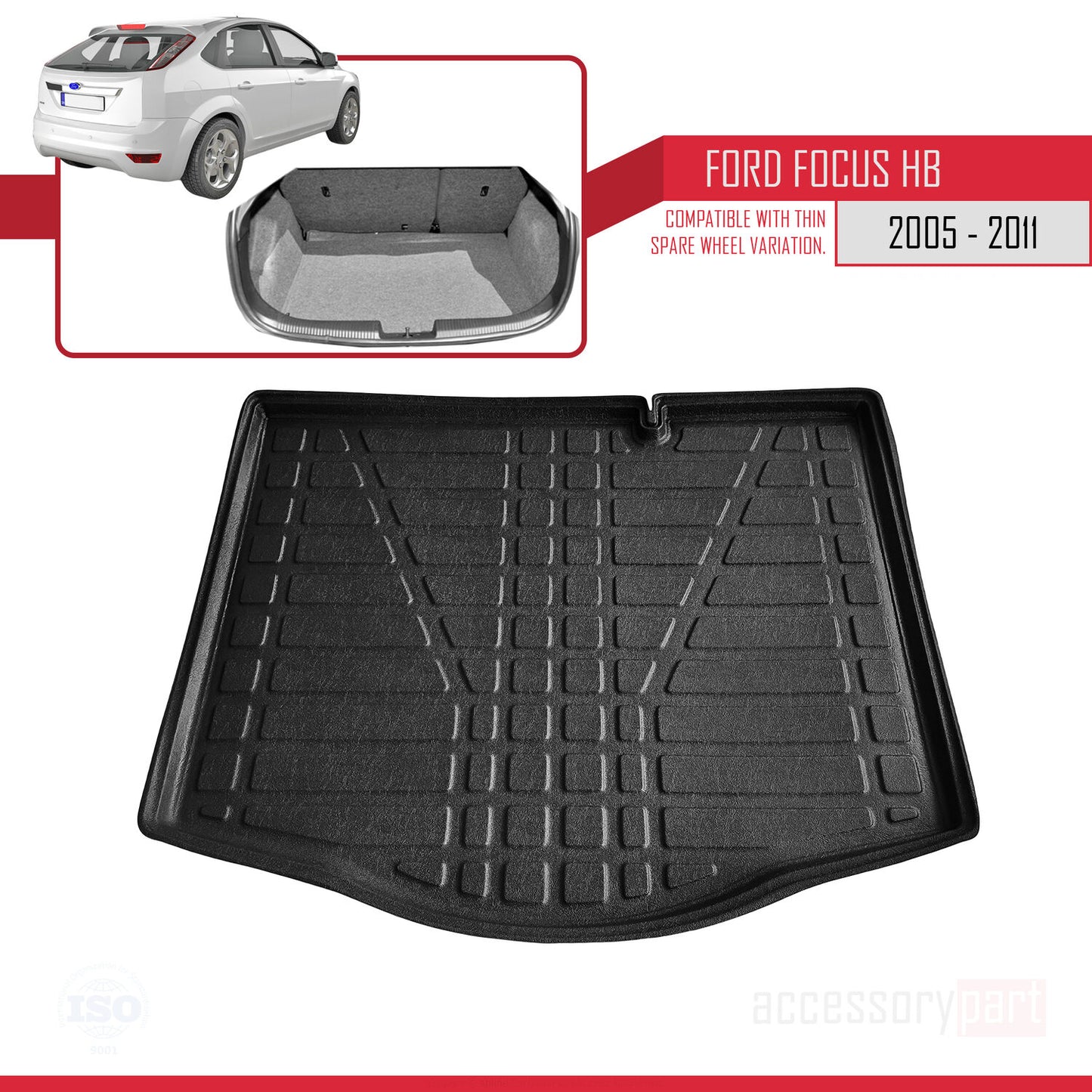 Tapis de Coffre pour Ford Focus 2 Hayon 2005-2011 Flexible NOIR