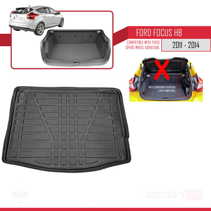 Trunk Mats for Ford Focus 3 HB 2011-2014 Cargo Liner BLACK