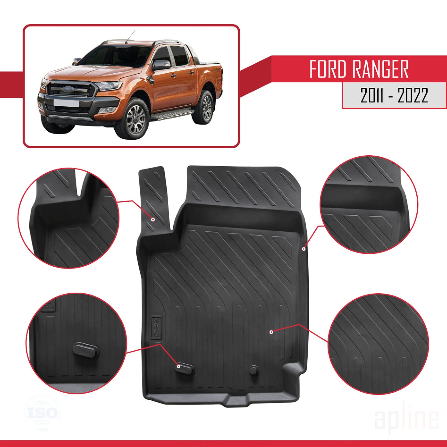 Passend für Ford Ranger (P375) 2011-2022 4D Automatten Schwarz
