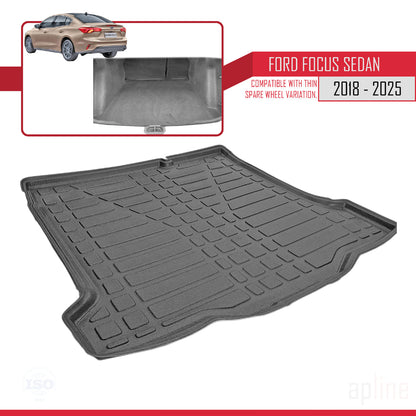 Compatible avec Ford Focus 4 (C519) Berline 2018-2025 Flexible Tapis de Coffre Plancher de Chargement Noir