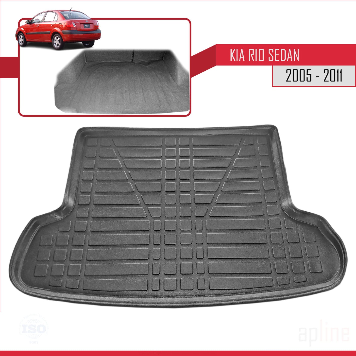 Compatible with Kia Rio 2 (JB) Sedan 2005-2011 Flexible Trunk Mats Cargo Liner Black