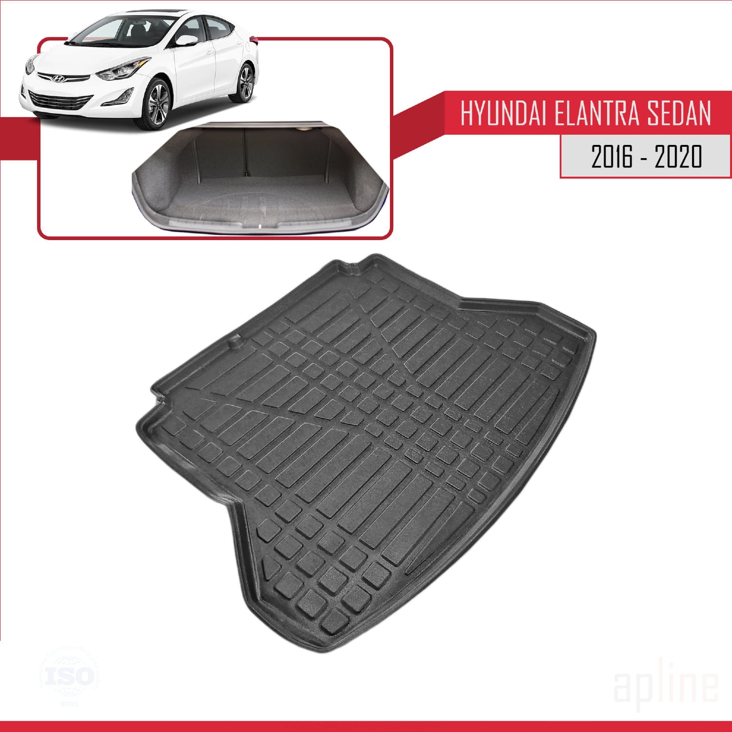 Compatible avec Hyundai Elentra 6 2016-2020 Flexible Tapis de Coffre Plancher de Chargement Noir