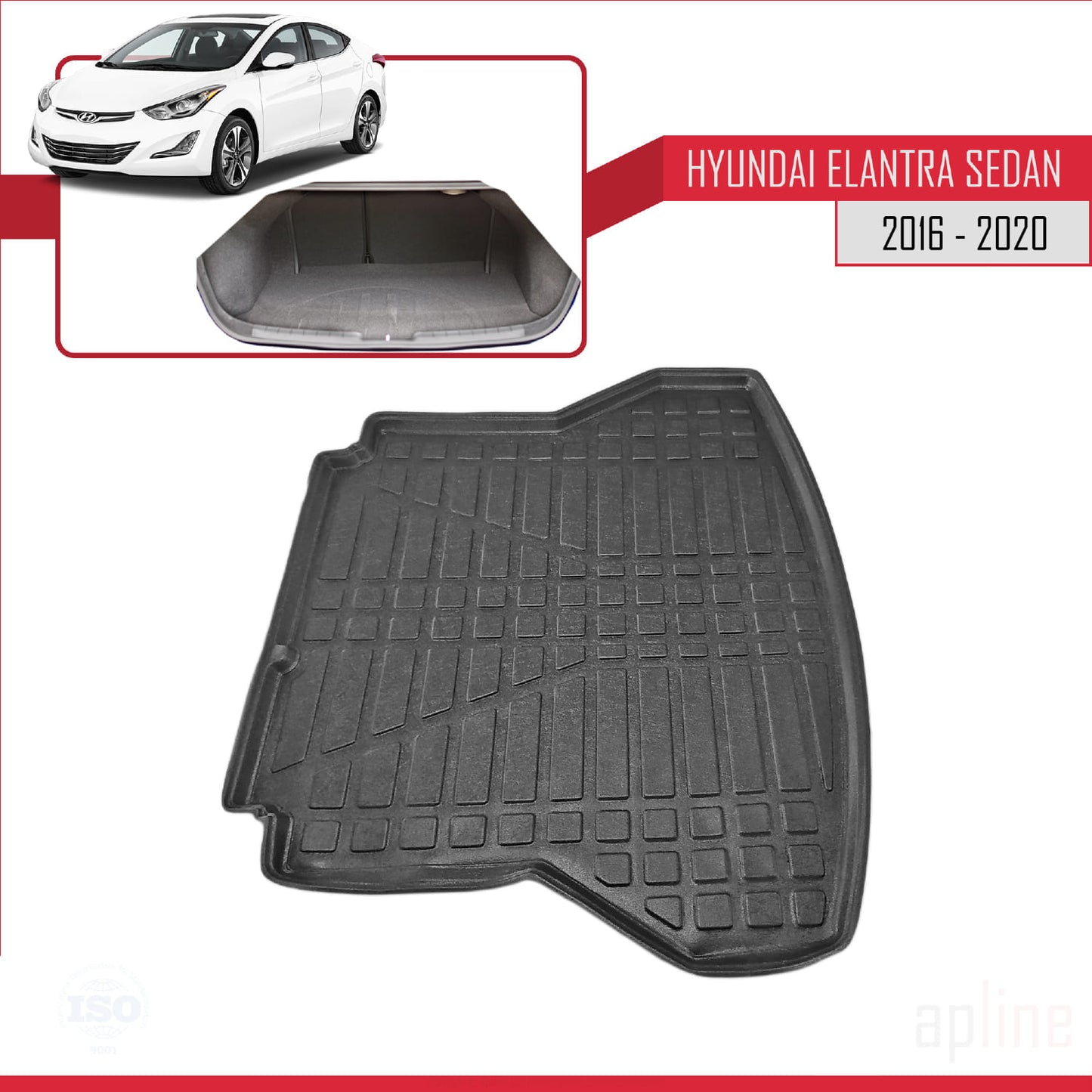 Compatible avec Hyundai Elentra 6 2016-2020 Flexible Tapis de Coffre Plancher de Chargement Noir