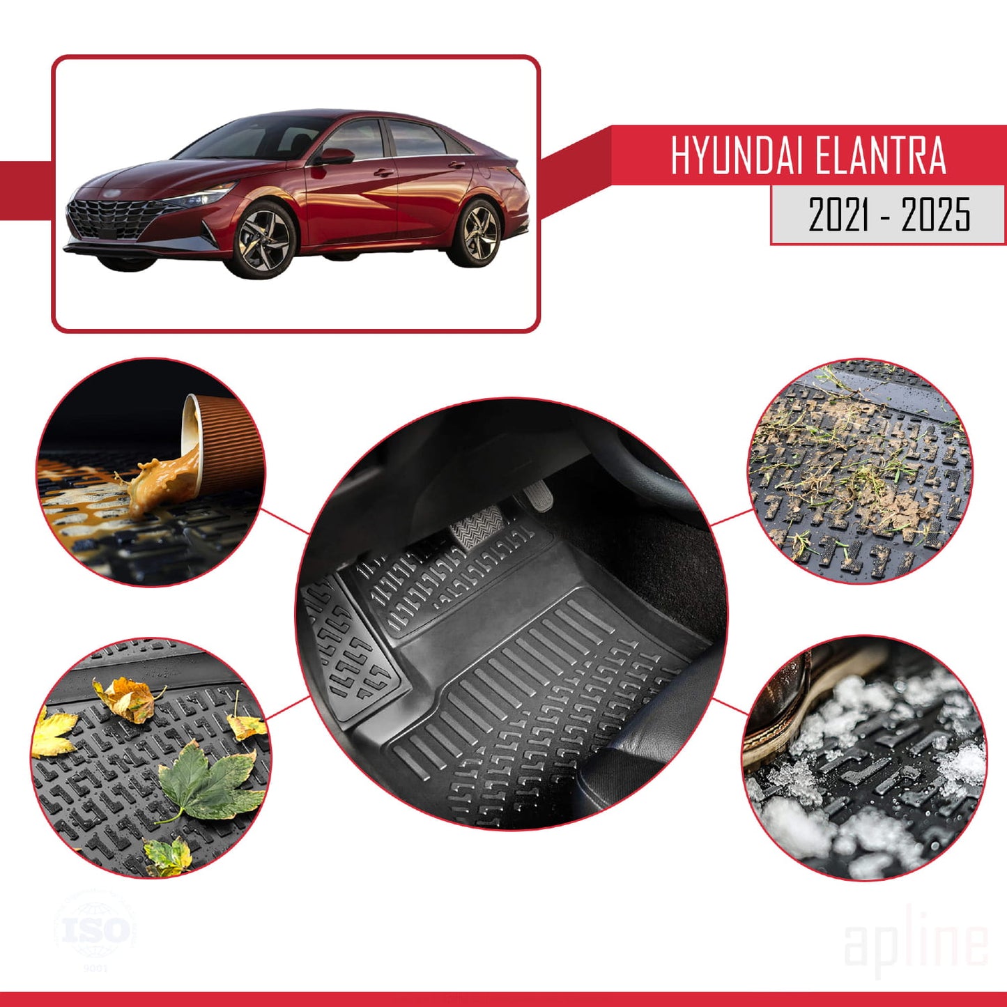 Compatible avec Hyundai Elantra 7 2021-2025 4D Tapis de Voiture Noir
