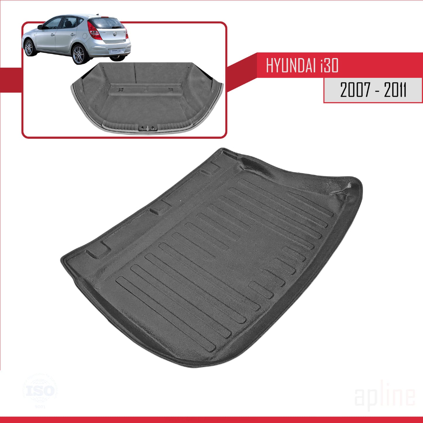 Compatible avec Hyundai i30 (FD) HB 2007-2011 Flexible Tapis de Coffre Plancher de Chargement Noir