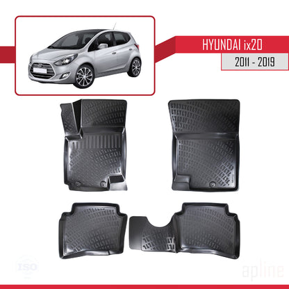 Compatible avec Hyundai ix20 (JC) 2011-2019 4D Tapis de Voiture Noir