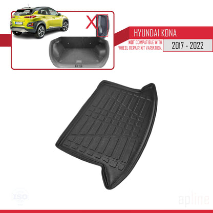 Compatible avec Hyundai Kona (OS) 2017-2022 Flexible Tapis de Coffre Plancher de Chargement Noir