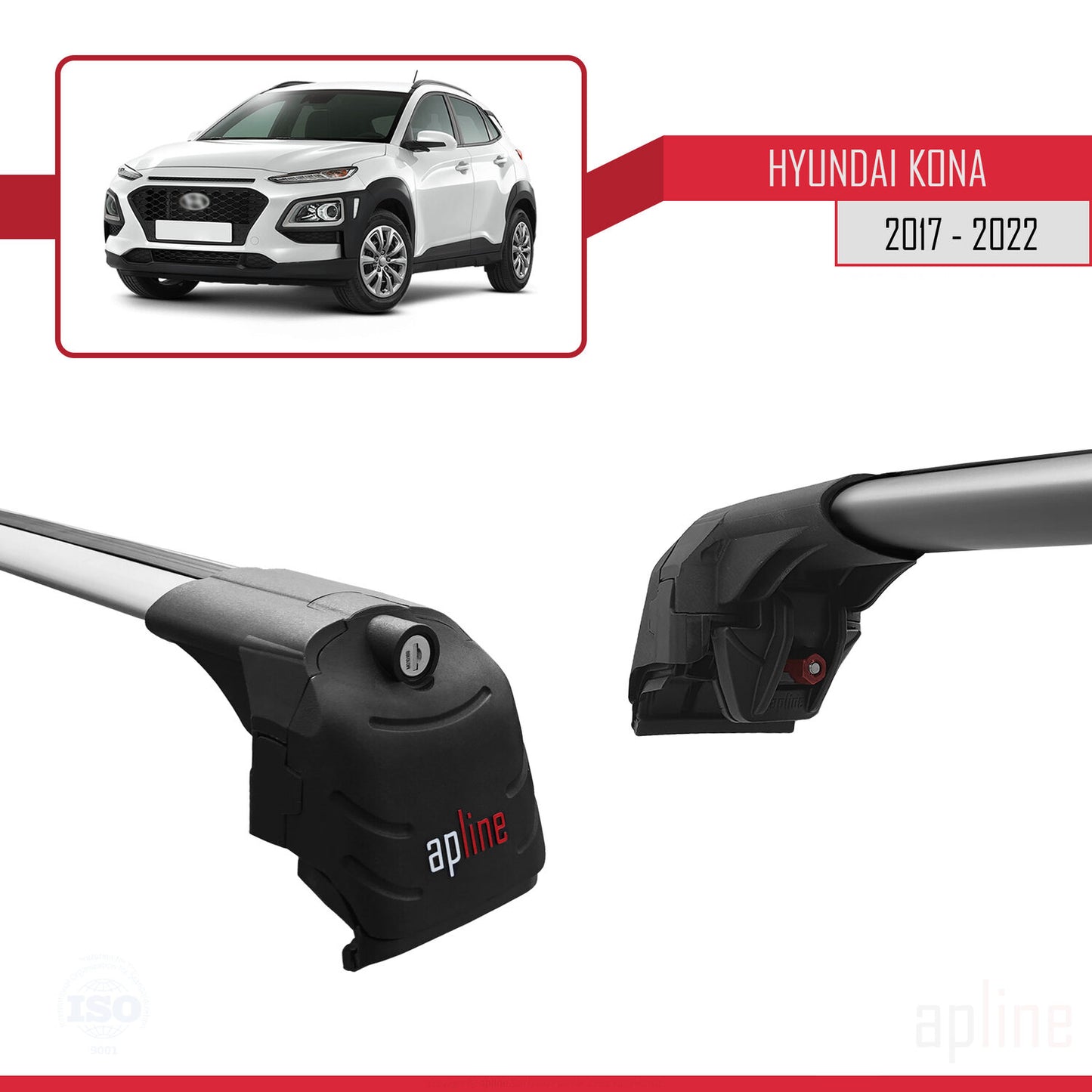 Compatible avec Hyundai Kona (OS) 2017-2022 ACE-2 Barres de Toit Railing Porte-Bagages de Voiture Gris Aluminium 2 Barres