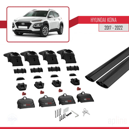 Compatible avec Hyundai Kona (OS) 2017-2022 ACE-2 Barres de Toit Railing Porte-Bagages de Voiture Noir Aluminium 2 Barres