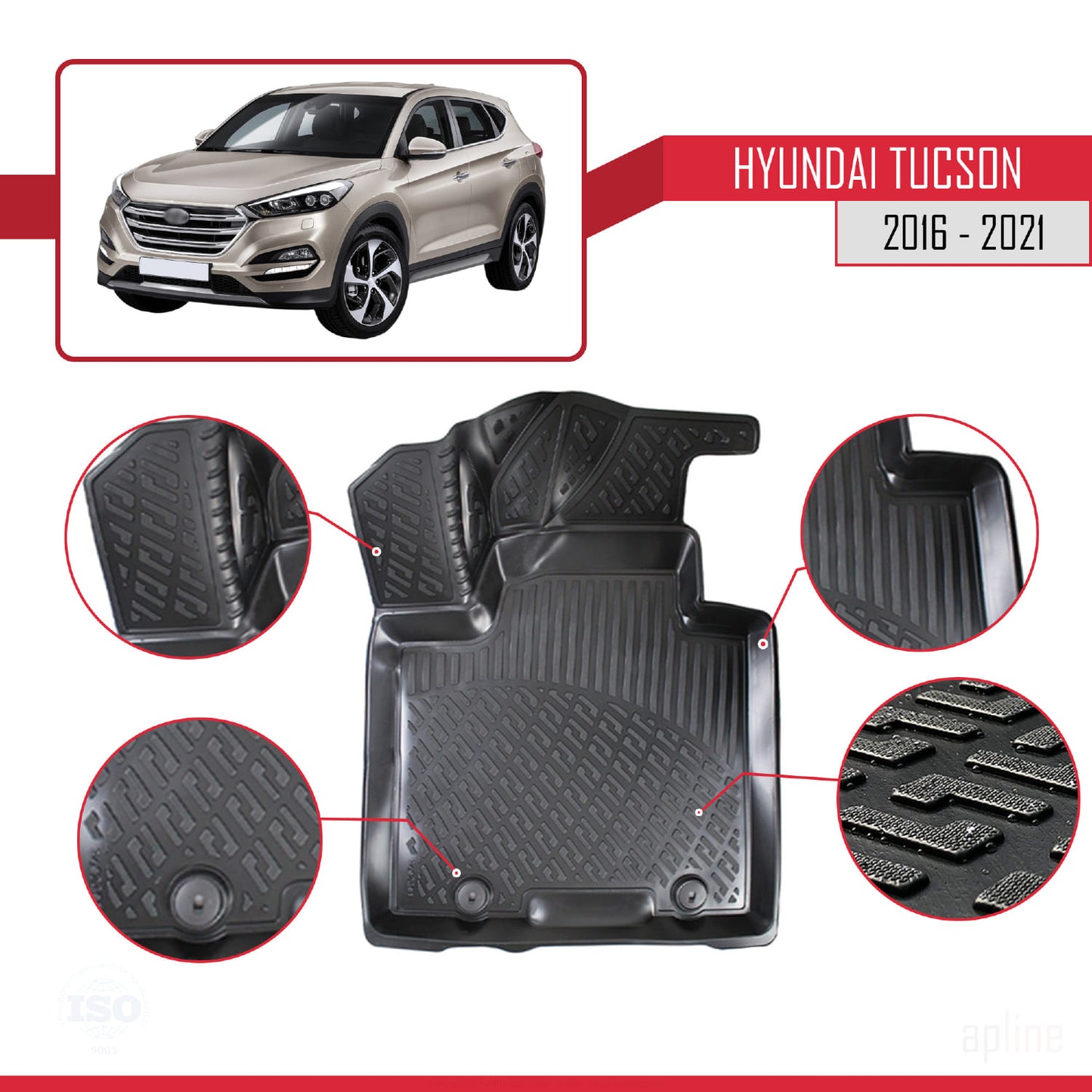 Compatible avec Hyundai Tucson 3 (TL) 2016-2021 4D Tapis de Voiture Noir