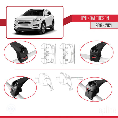 Compatible avec Hyundai Tucson 3 (TL) 2016-2021 ACE-2 Barres de Toit Railing Porte-Bagages de Voiture Noir Aluminium 2 Barres