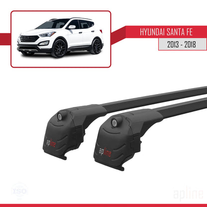 Compatible avec Hyundai Santa Fe 3 (DM) 2013-2018 ACE-2 Barres de Toit Railing Porte-Bagages de Voiture Noir Aluminium 2 Barres