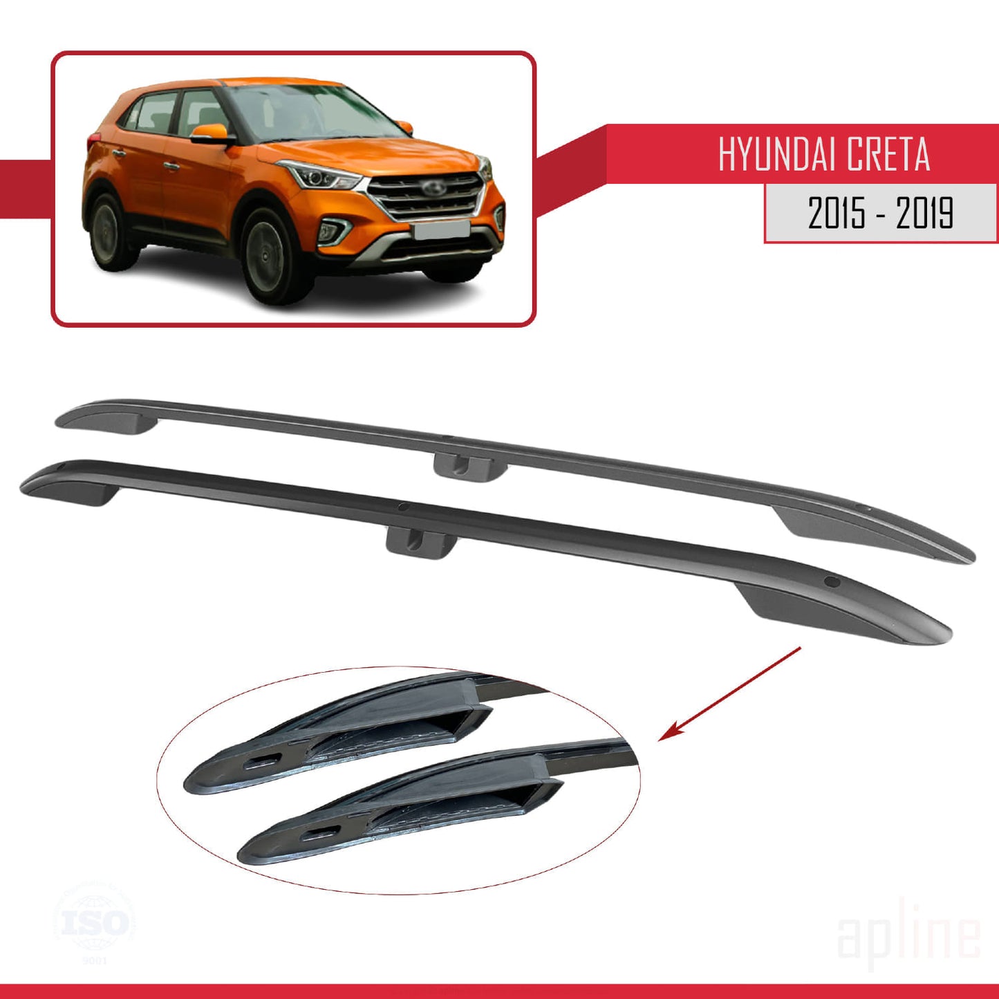 Compatible avec Hyundai Creta 2015-2019 (Empattement Court L1/H1) Rails de Toit Porte-bagages sur le Toit (Modèle Adhésif) Noir