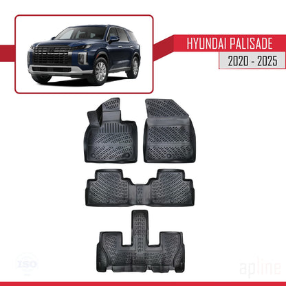 Compatible avec Hyundai Palisade (7 Koltuk) 2020-2025 4D Tapis de Voiture Noir