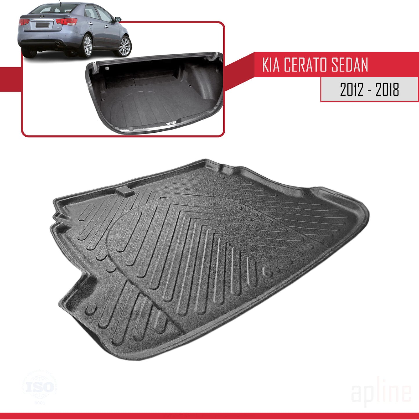 Compatible avec Kia Cerato 2012-2018 Flexible Tapis de Coffre Plancher de Chargement Noir