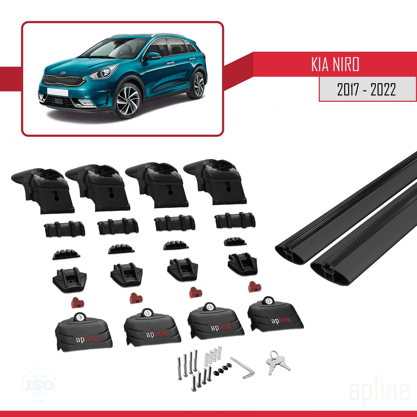 Compatible avec Kia Niro (DE) 2017-2022 ACE-2 Barres de Toit Railing Porte-Bagages de Voiture Noir Aluminium 2 Barres