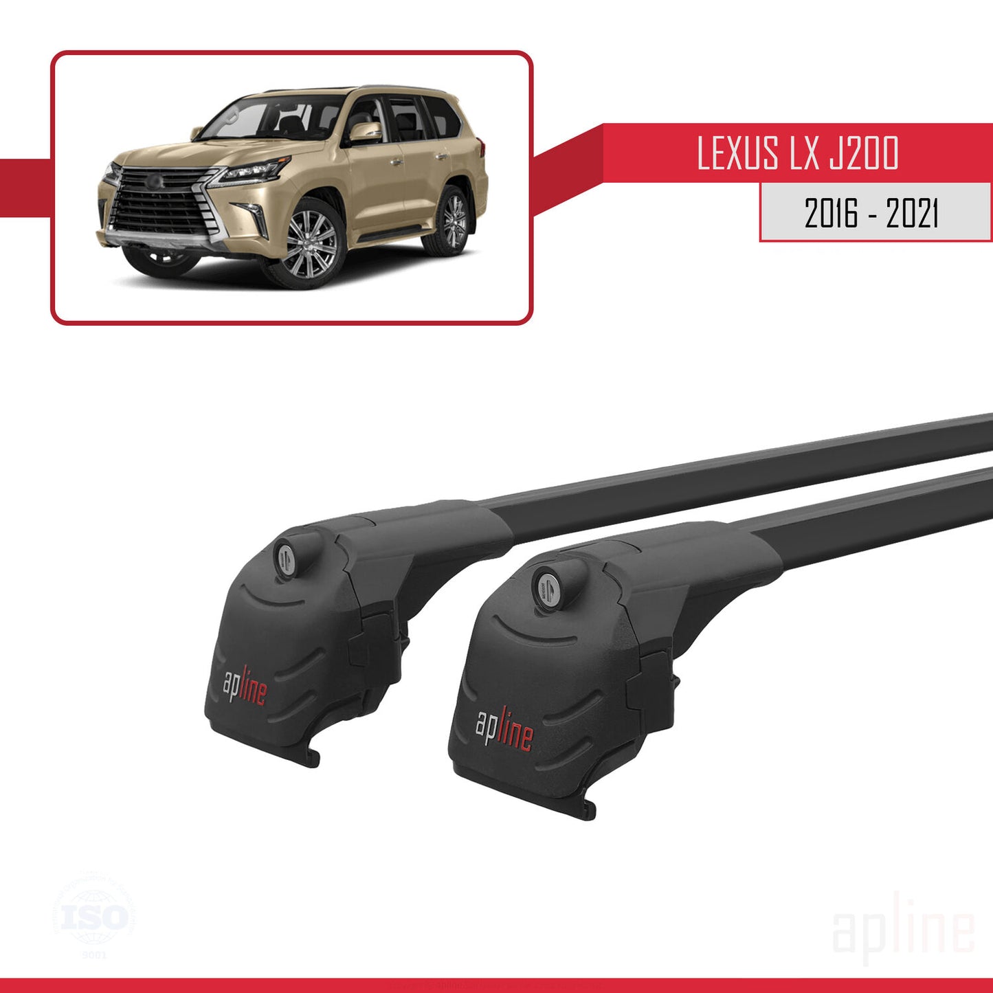 Compatible avec Lexus LX 3 (J200) 2016-2021 ACE-2 Barres de Toit Railing Porte-Bagages de Voiture Noir Aluminium 2 Barres