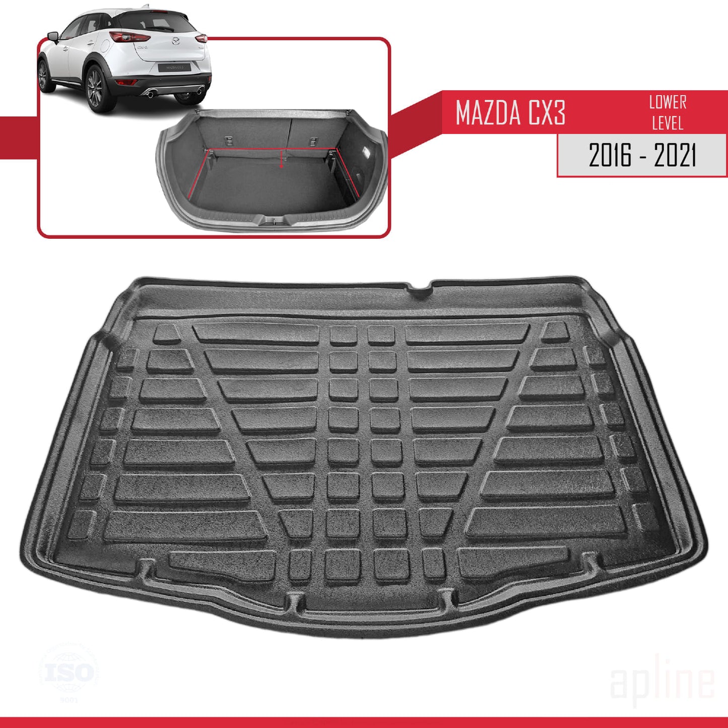 Compatible with Mazda CX-3 (DK) 2016-2021 Flexible Trunk Mats Cargo Liner Black