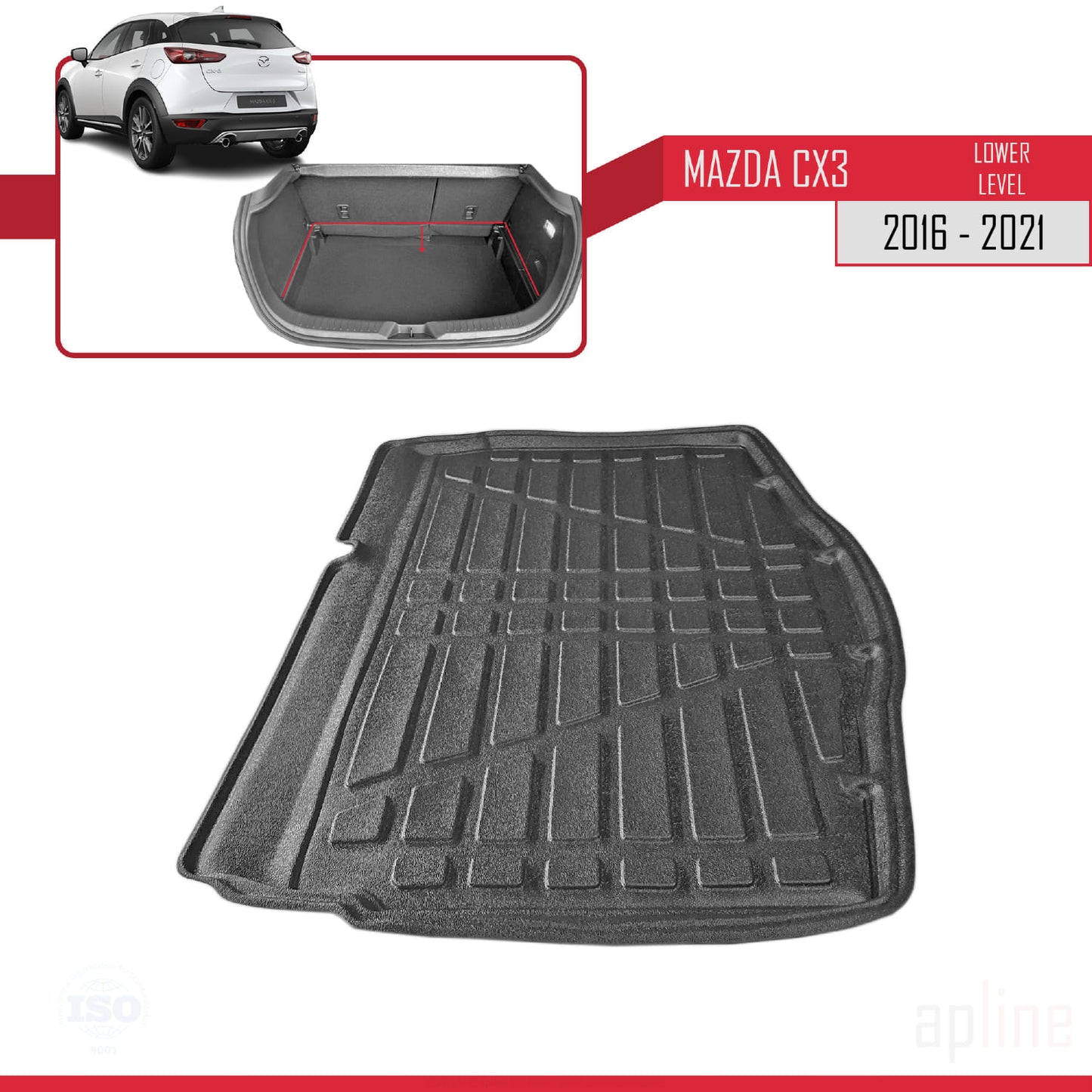 Compatible with Mazda CX-3 (DK) 2016-2021 Flexible Trunk Mats Cargo Liner Black
