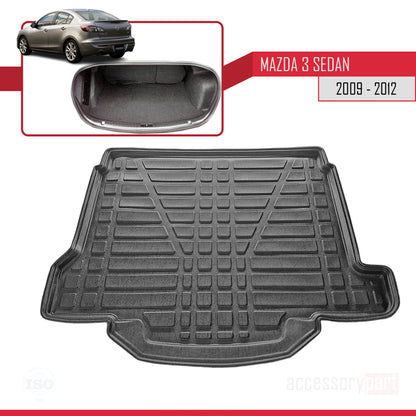 Compatible avec Mazda 3 II (BL) Berline 2009-2012 Flexible Tapis de Coffre Plancher de Chargement Noir