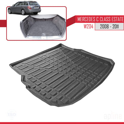 Compatible with Mercedes C Class 3 (S204) Pre-Facelift 2008-2011 Flexible Trunk Mats Cargo Liner Black