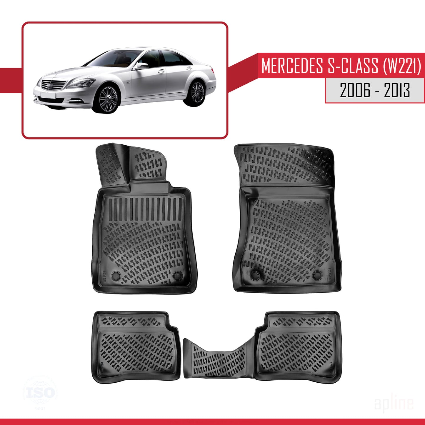 Compatible with Mercedes S Class (W221) 2006-2013 4D Car mats Black