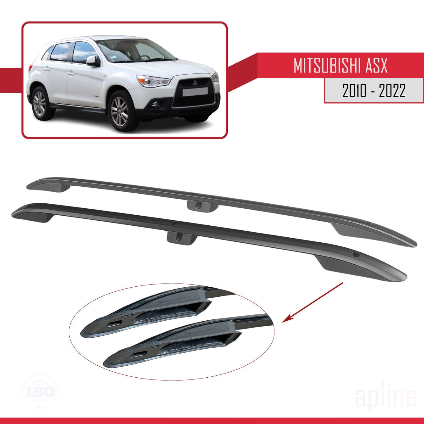 Compatible avec Mitsubishi ASX (GA) 2010-2022 (Empattement Court L1/H1) Rails de Toit Porte-bagages sur le Toit Noir