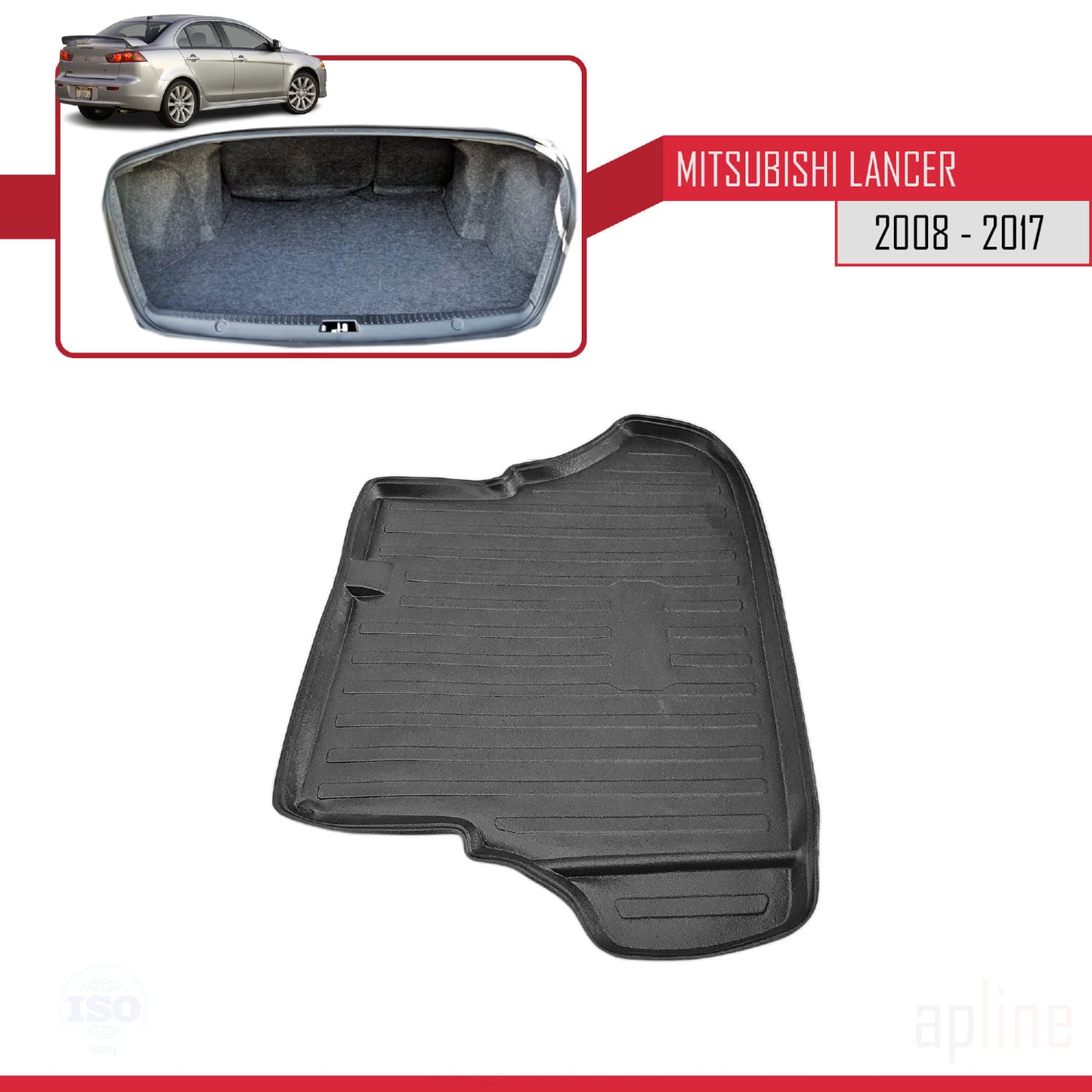 Compatible avec Mitsubishi Lancer Berline 2008-2017 Flexible Tapis de Coffre Plancher de Chargement Noir