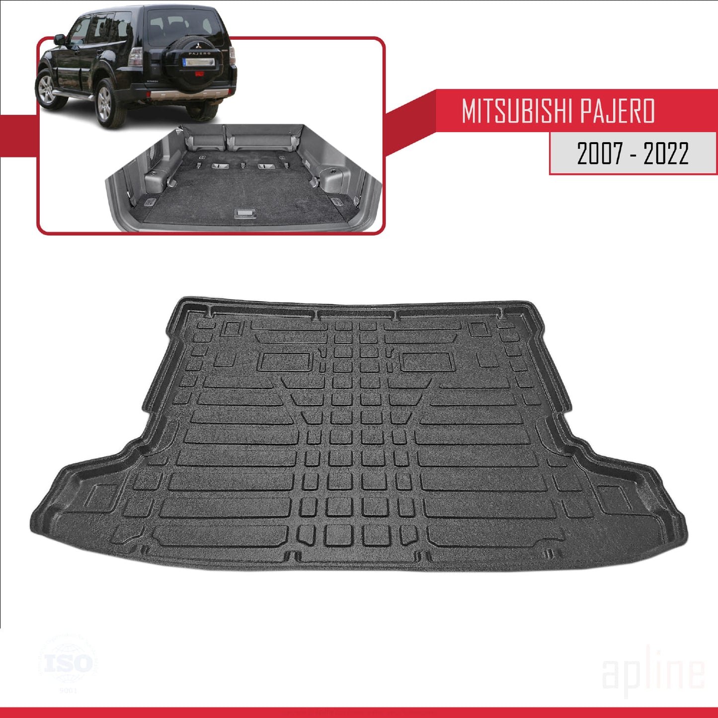 Compatible avec Mitsubishi Pajero (7 Koltuk) 2007-2022 Flexible Tapis de Coffre Plancher de Chargement Noir