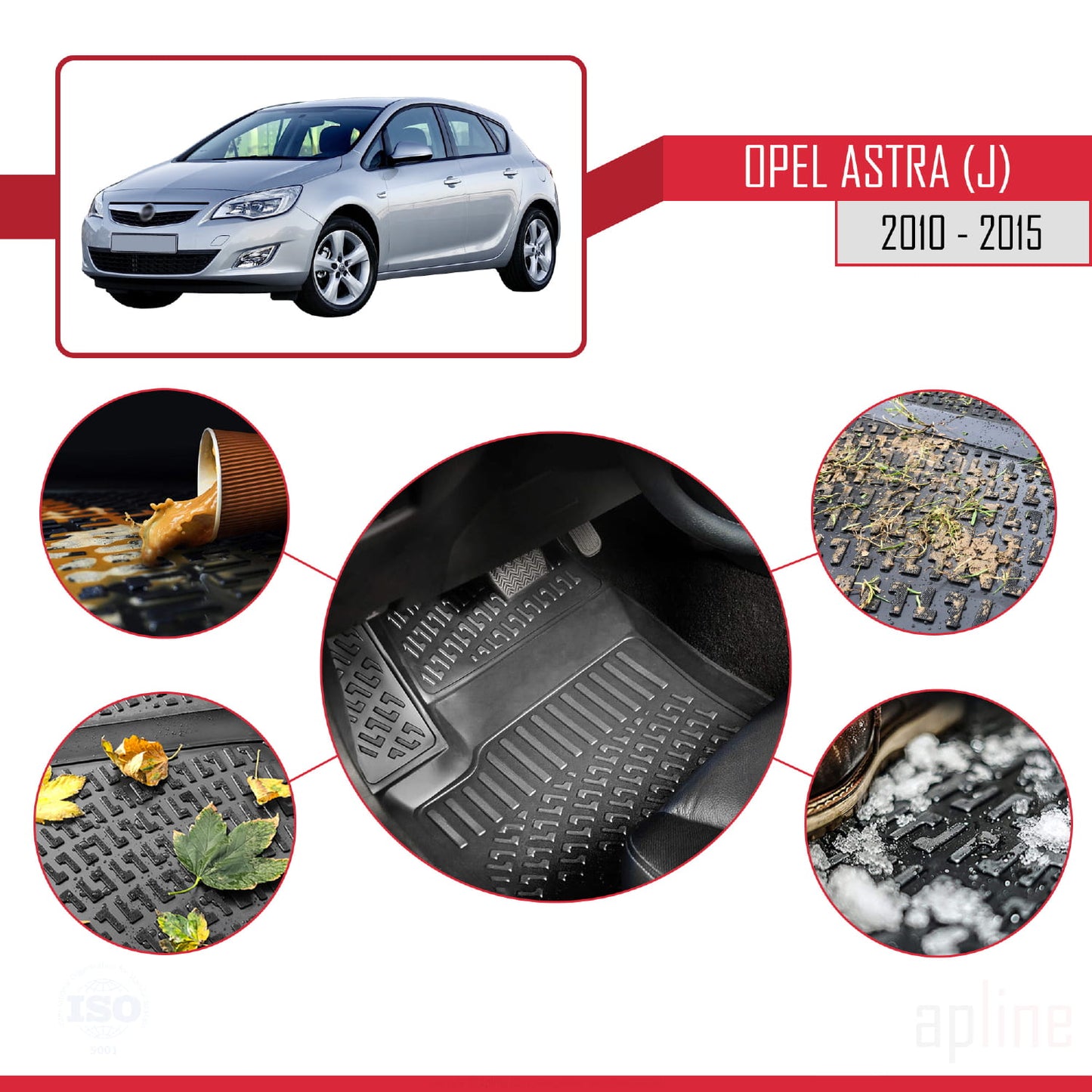 Compatible avec Opel Astra J (P09) 2010-2015 4D Tapis de Voiture Noir