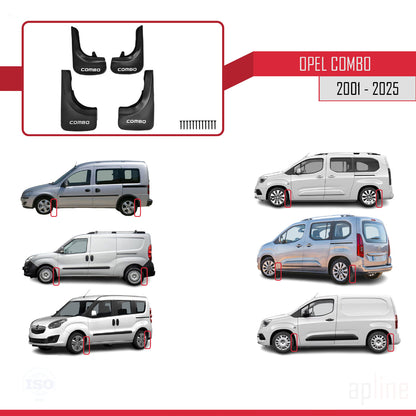 Compatible avec Opel Combo 2001-2025 Jeu de Bavettes Garde-boue Avant et Arrière de Voiture 4 Pcs Noir