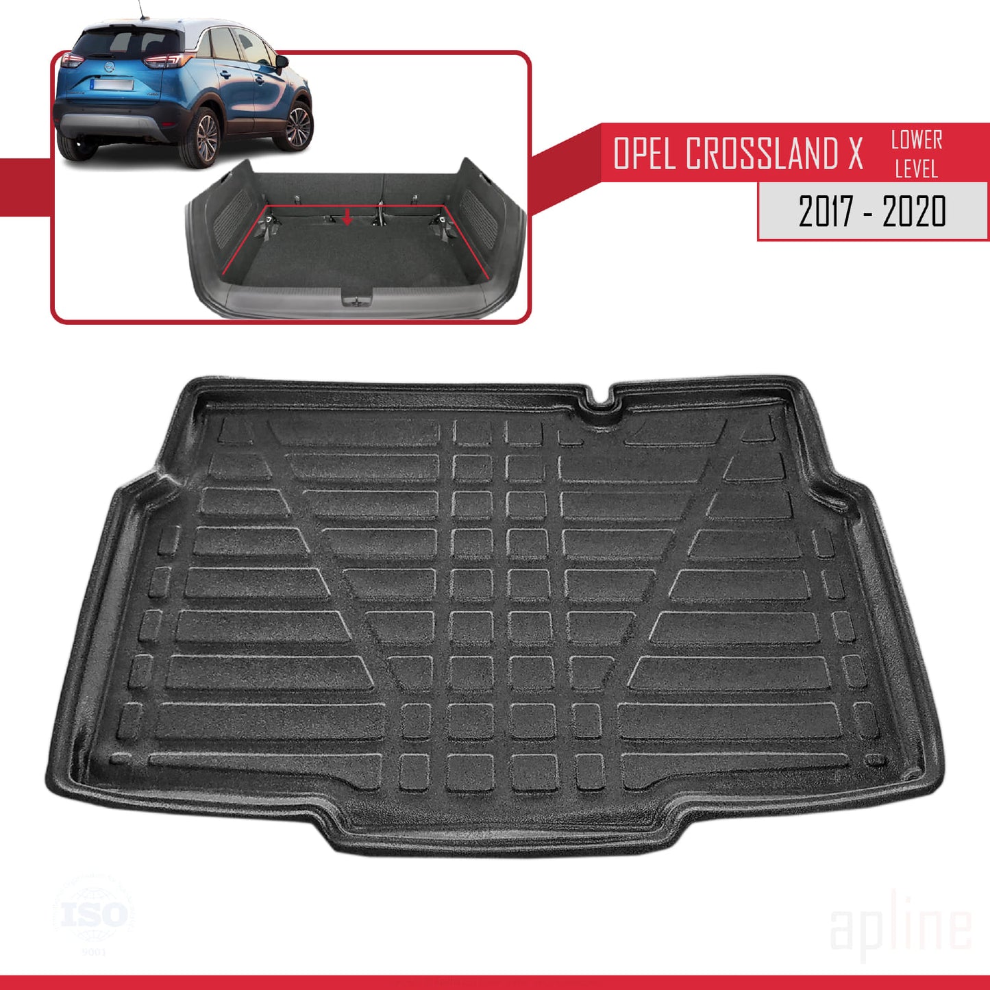 Compatible avec Opel Crossland X 2017-2020 Flexible Tapis de Coffre Plancher de Chargement Inférieur Noir