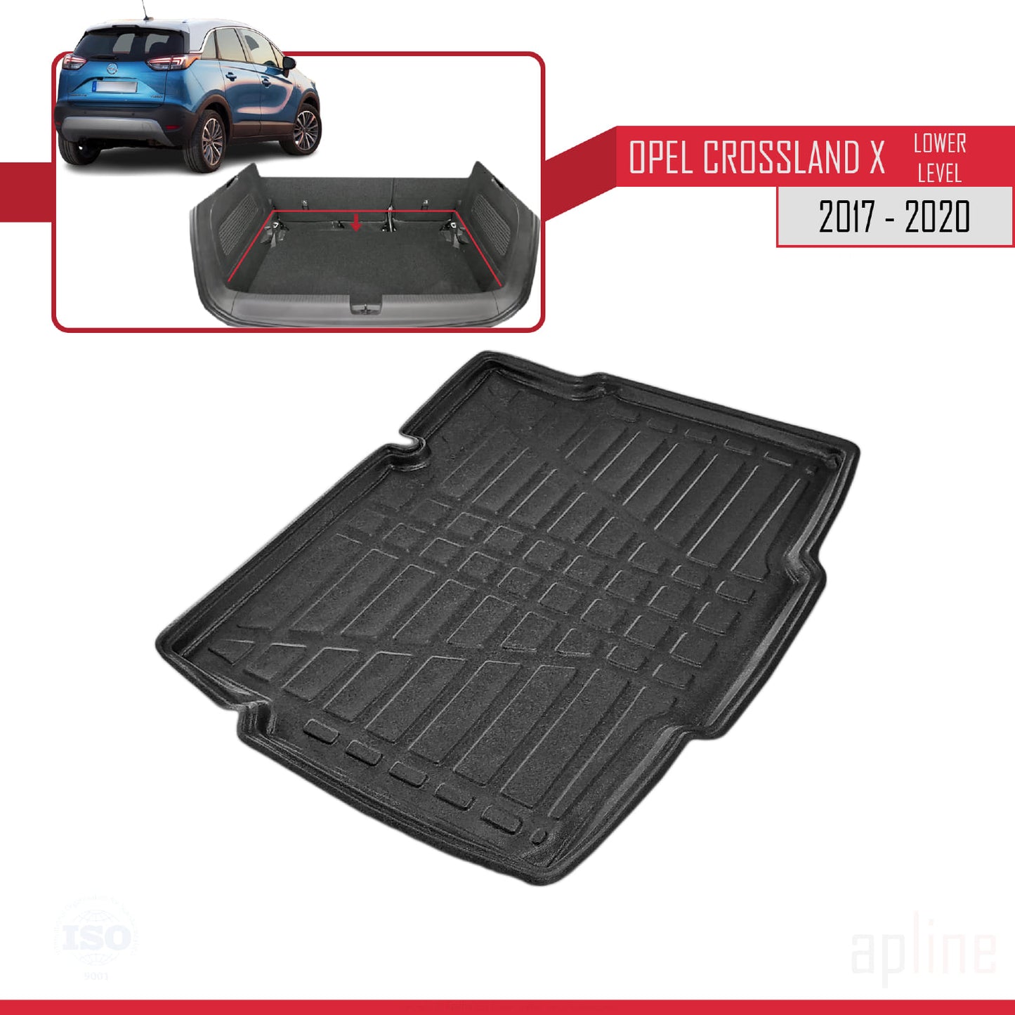 Compatible avec Opel Crossland X 2017-2020 Flexible Tapis de Coffre Plancher de Chargement Inférieur Noir