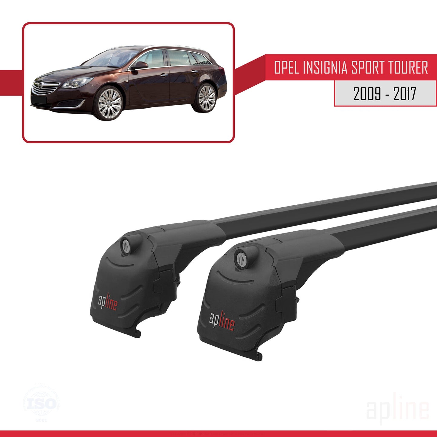 Compatible avec Opel Insignia (G09) ST 2009-2017 ACE-2 Barres de Toit Railing Porte-Bagages de Voiture Noir Aluminium 2 Barres