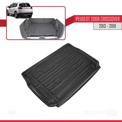 Compatible avec Peugeot 2008 Crossover 2013-2018 Flexible Tapis de Coffre Plancher de Chargement Noir