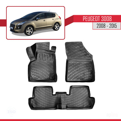 Compatible avec Peugeot 3008 (T84) 2008-2015 4D Tapis de Voiture Noir