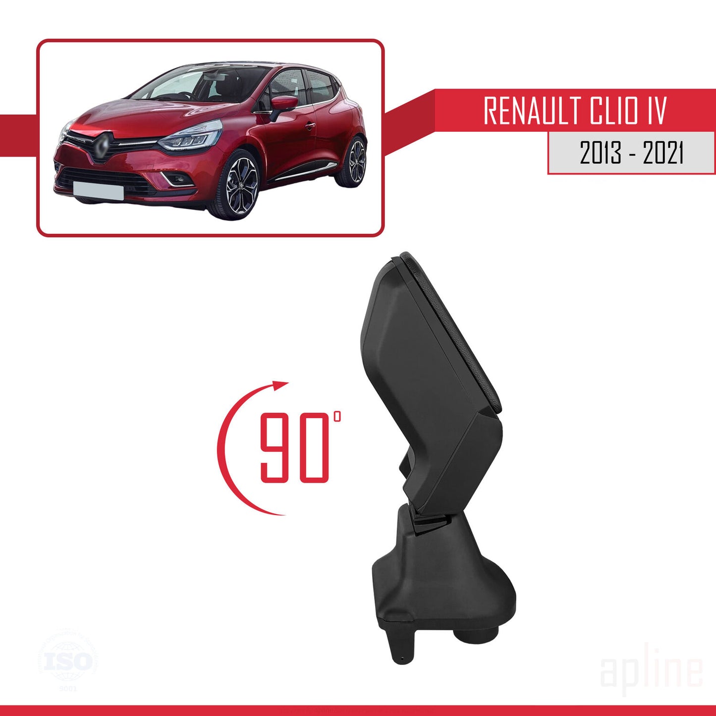 Accoudoir Central pour Renault Clio (4) 2013-2023 Console de Rangement Compartiment Similicuir NOIR