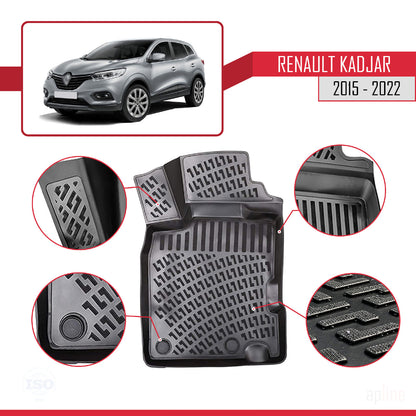 Compatible avec Renault Kadjar 2015-2022 4D Tapis de Voiture Noir