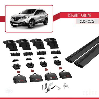 Compatible avec Renault Kadjar 2015-2022 ACE-2 Barres de Toit Railing Porte-Bagages de Voiture Noir Aluminium 2 Barres