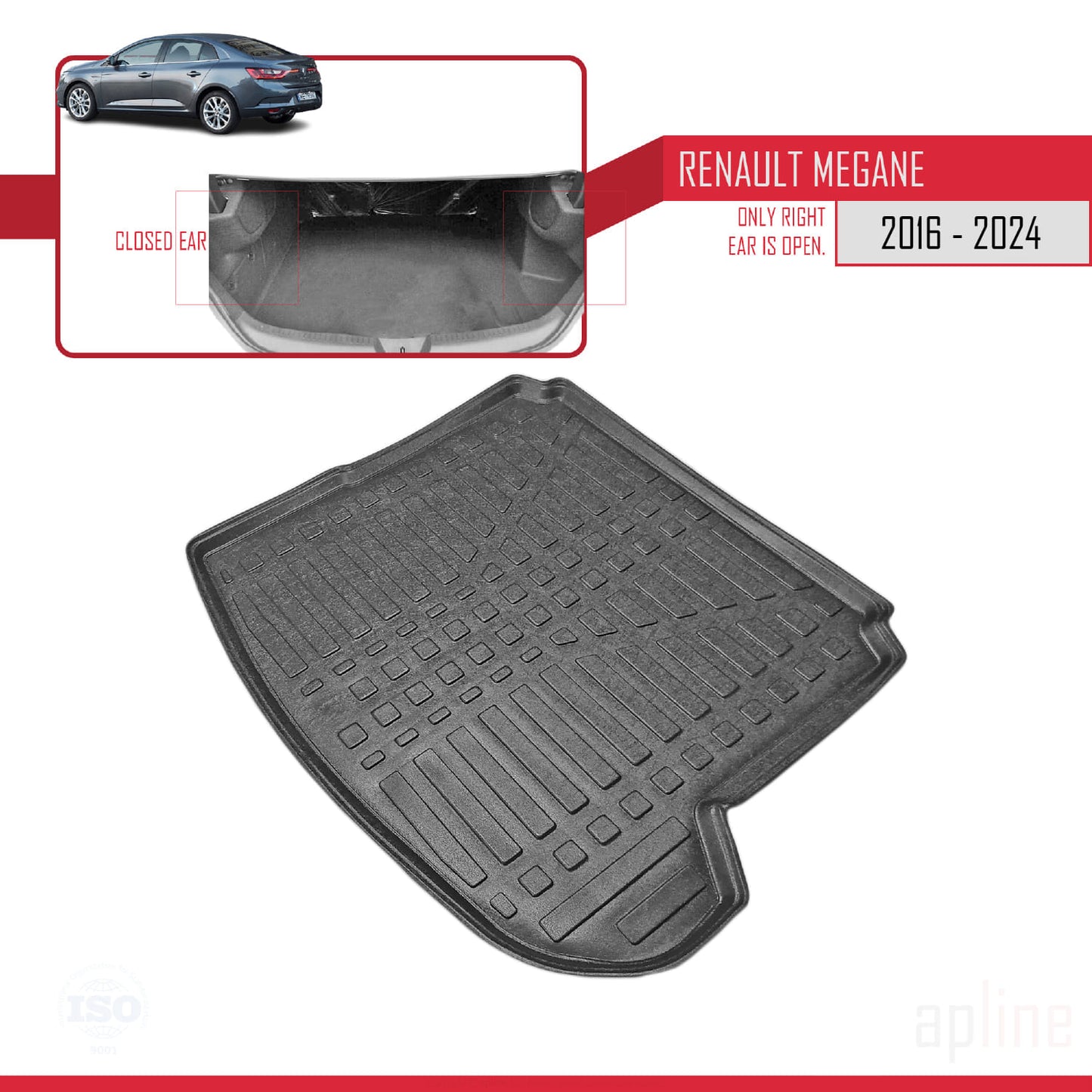 Compatible avec Renault Megane 4 (BFB) Berline V2 2016-2024 Flexible Tapis de Coffre Plancher de Chargement Noir