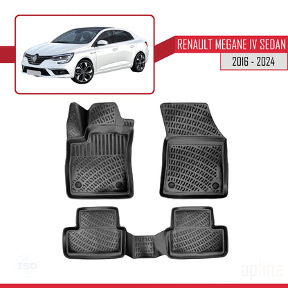 Compatible avec Renault Megane 4 (BFB) Berline 2016-2024 4D Tapis de Voiture Noir