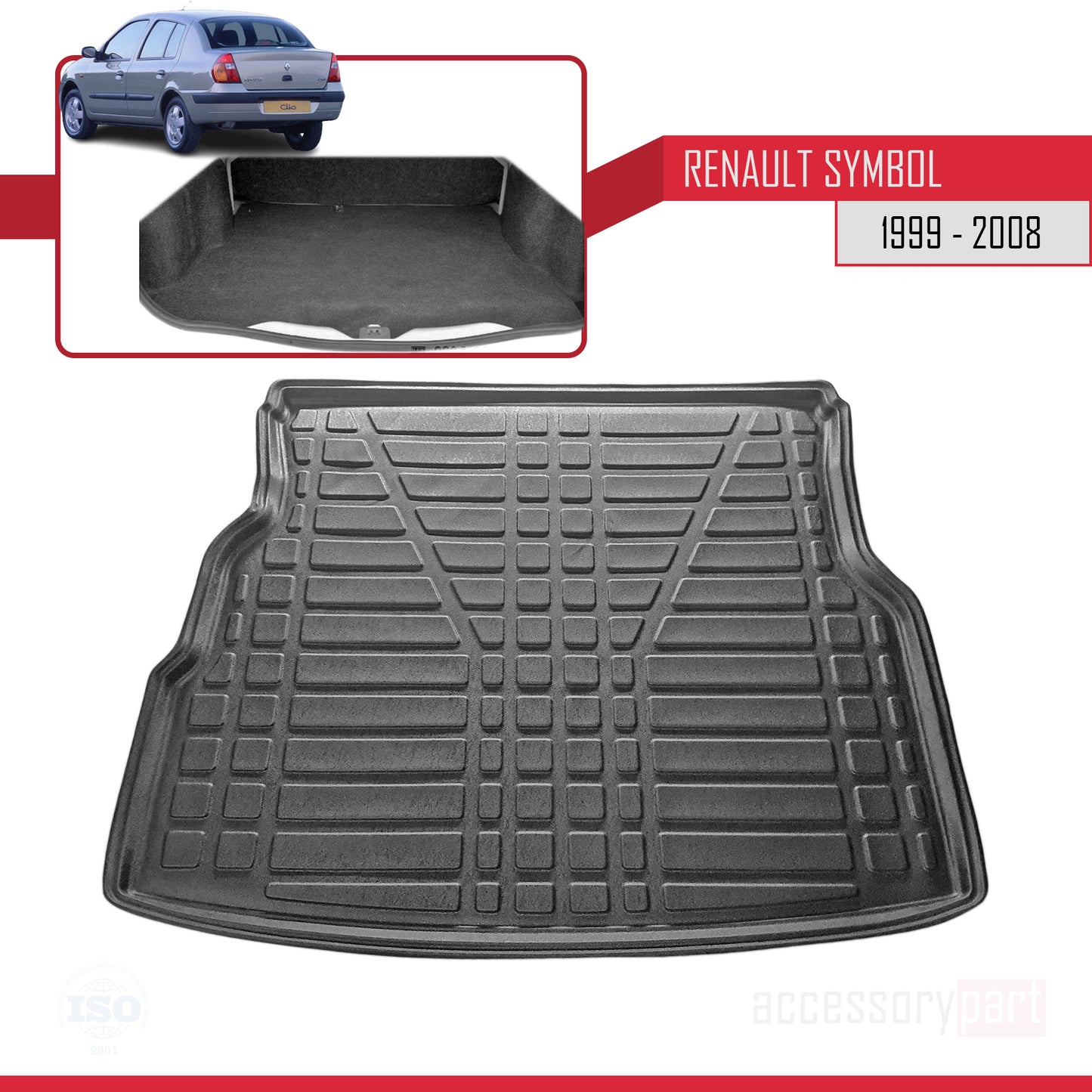 Tapis de Coffre pour Renault Clio Symbol 1999-2008 Flexible NOIR