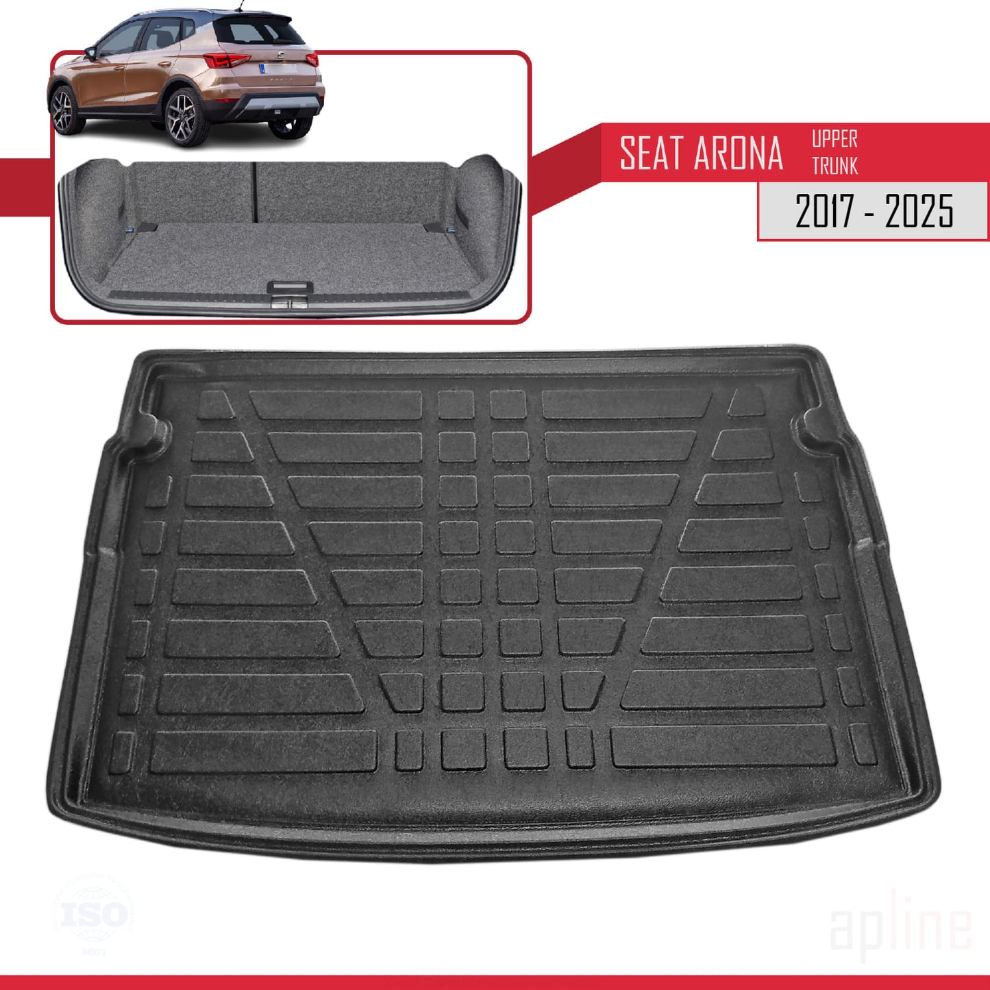 Compatible avec Seat Arona (KJ7) 2017-2025 Flexible Tapis de Coffre Plancher de Chargement Supérieur Noir