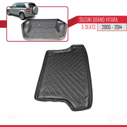 Compatible avec Suzuki Grand Vitara 2 (JT) (5 Koltuk) 2005-2014 Flexible Tapis de Coffre Plancher de Chargement Noir
