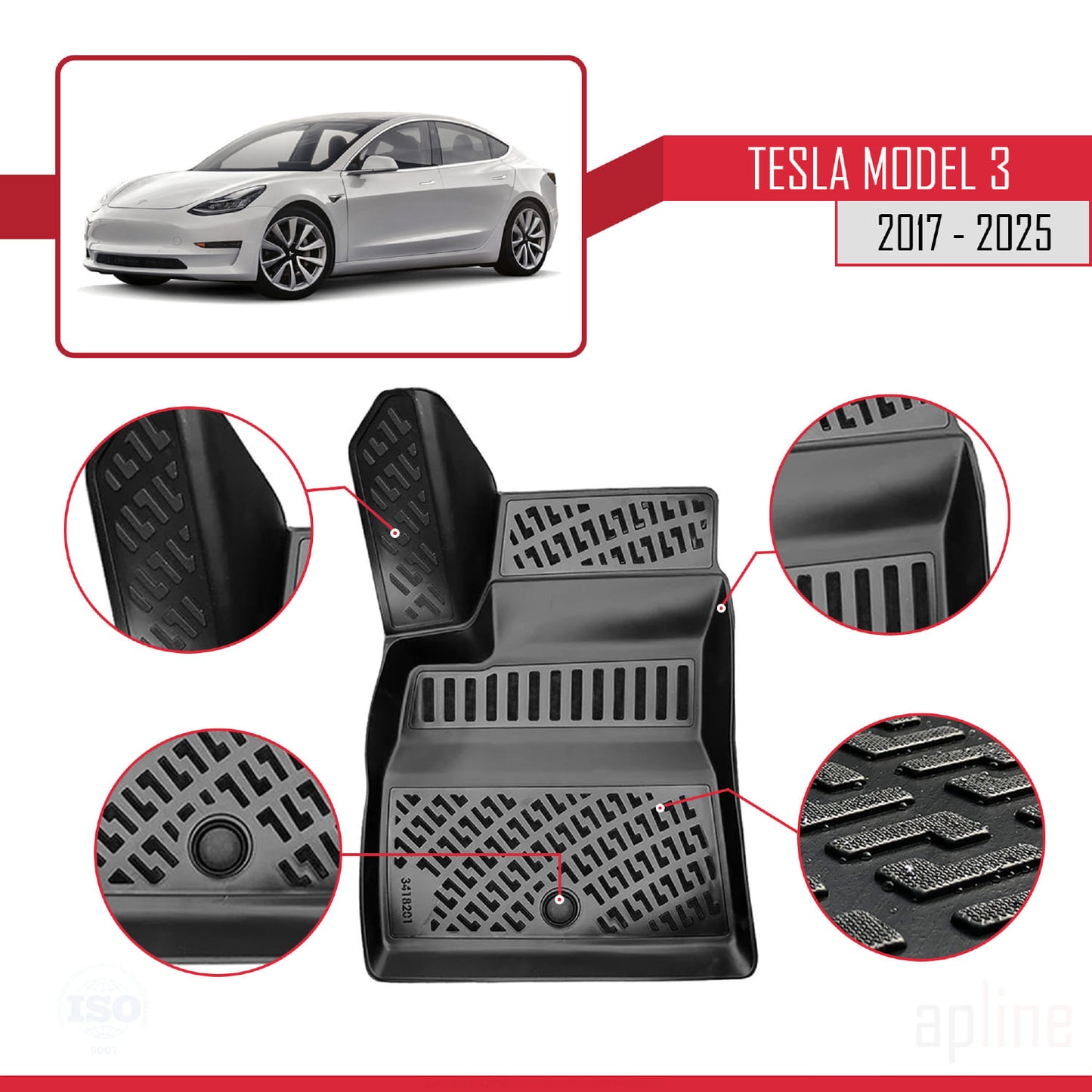 Compatible avec Tesla Model 3 2017-2025 4D Tapis de Voiture Noir