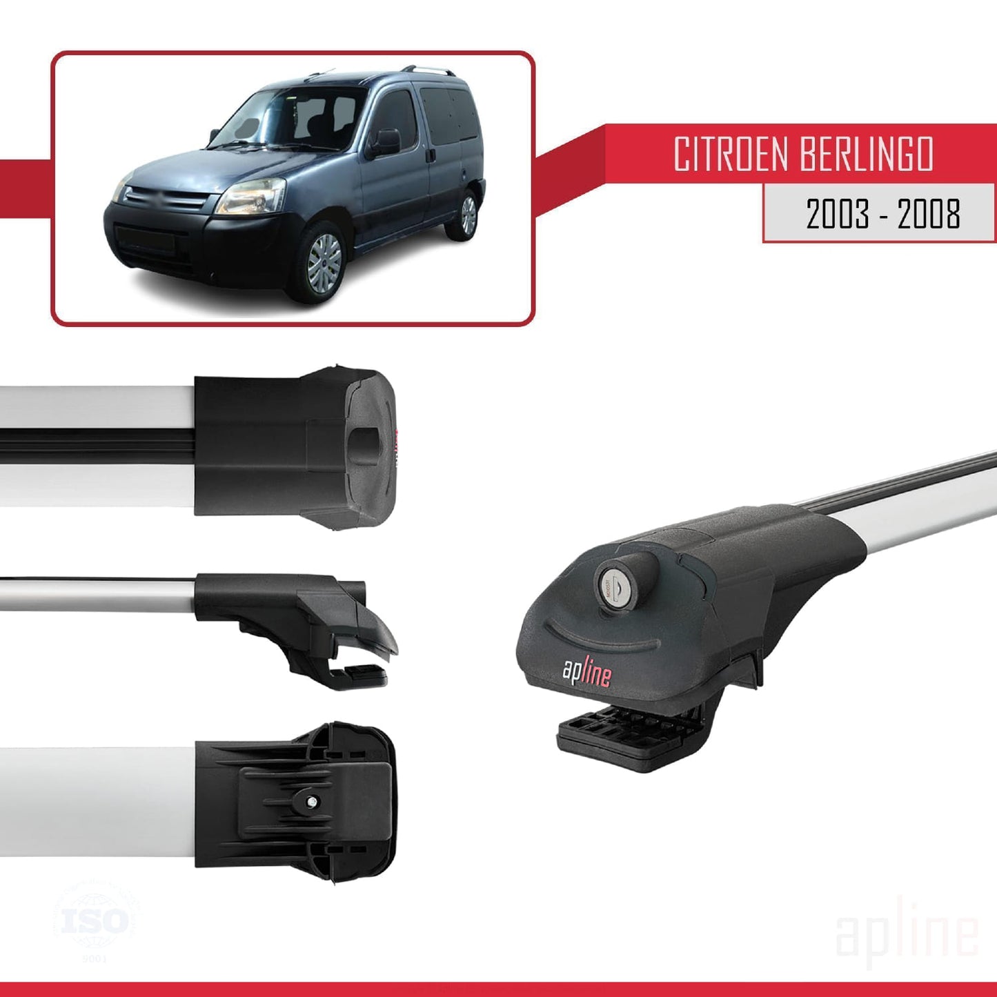 Compatible avec Citroen Berlingo (M59) 2003-2008 ACE-1 Barres de Toit Railing Porte-Bagages de Voiture Gris Aluminium 2 Barres