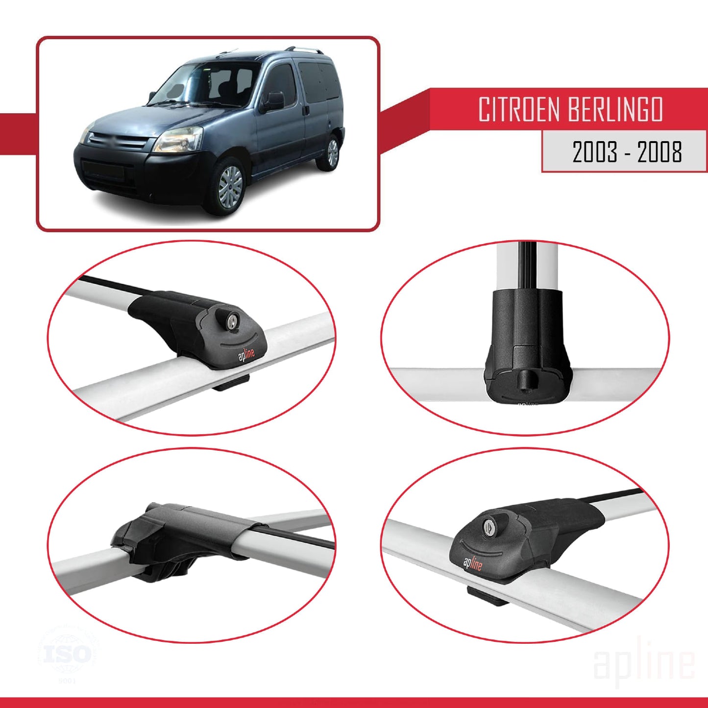 Compatible avec Citroen Berlingo (M59) 2003-2008 ACE-1 Barres de Toit Railing Porte-Bagages de Voiture Gris Aluminium 2 Barres