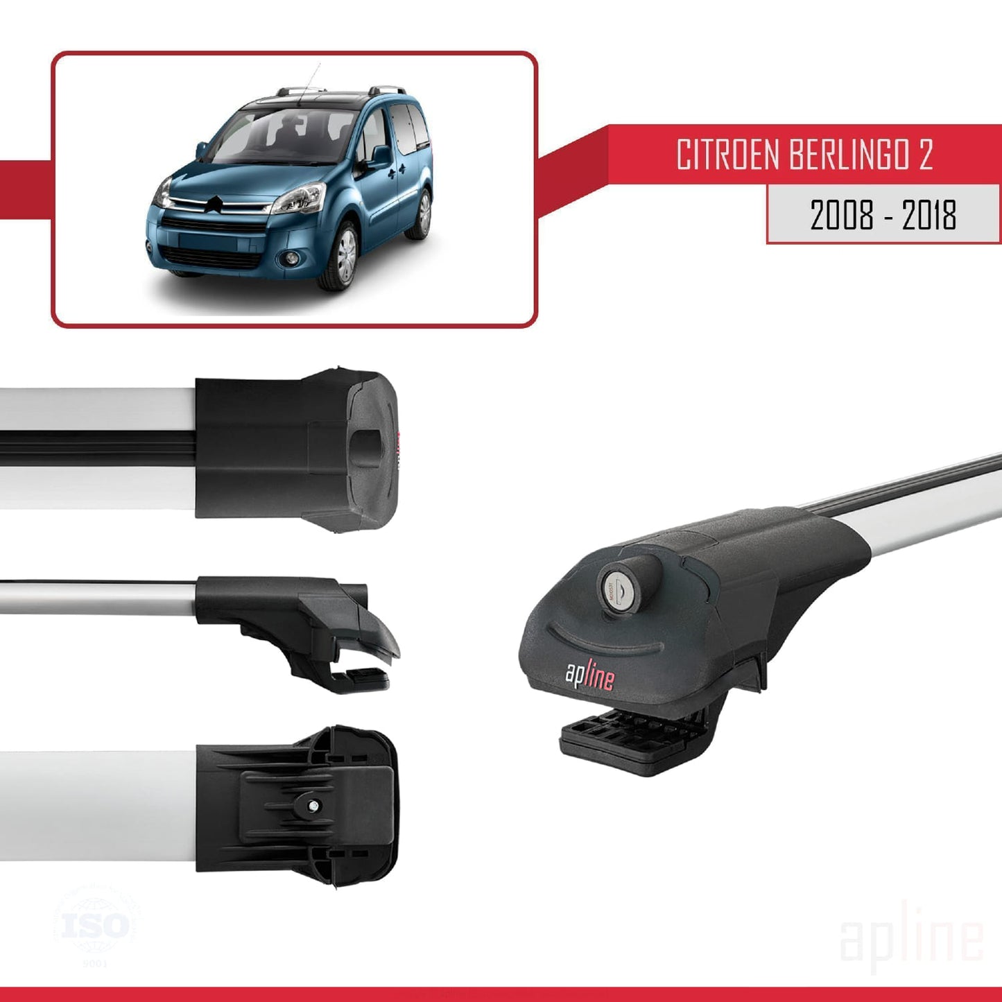 Compatible avec Citroen Berlingo 2 (B9) 2008-2018 ACE-1 Barres de Toit Railing Porte-Bagages de Voiture Gris Aluminium 4 Barres